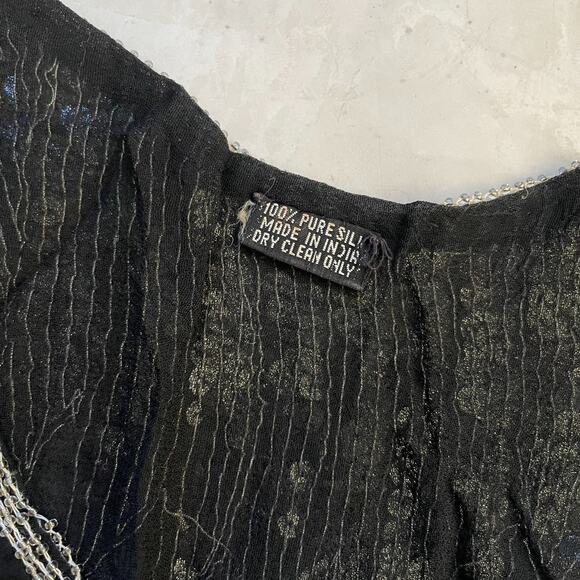 Vintage 80s Silver Gold Sequin Butterfly Silk Top Sz L NYE Glam Party Statement - Picture 7 of 9